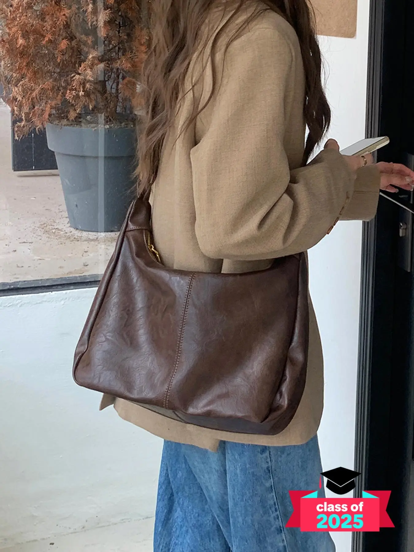 Women's Solid Color Shoulder Bag, Fashionable Large Capacity Crossbody Bag for Daily Used, Casual Trendy Versatile High-quality Daily Commuting Bag, Girlfriend Gifts, Purse Women