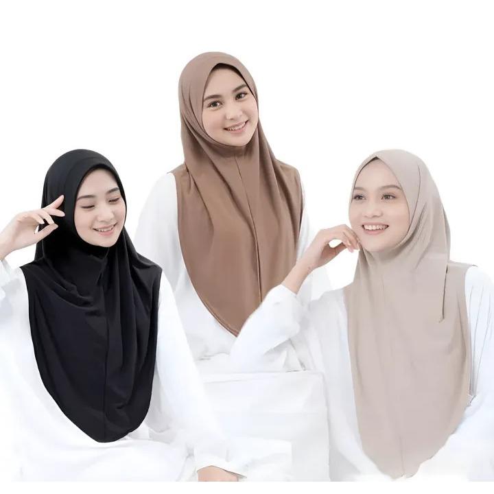 Bergo Hamidah Non Pet Jersey / Bergo Instan Malay Non Pad Daily Jersey Premium/Kerudung Jumbo Bergo Malay Ukuran L Nonpet Hamidah 2