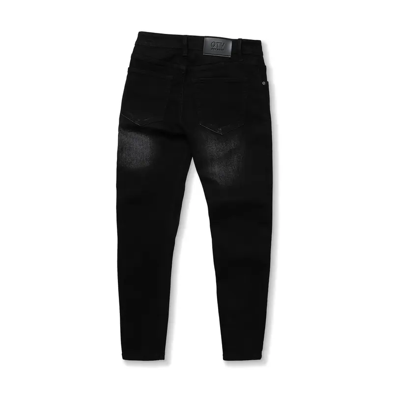 [QTV2] Quần jean nam co giãn, màu đen tuyền wash trắng thời trang, quần rin form ống slimfit_Q81 Pants Menswear Có Túi Cotton Denim 5