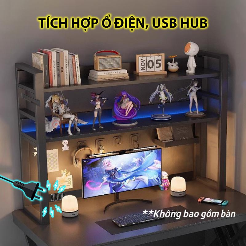 Kệ để bàn decor gaming kệ sách để bàn học bàn làm việc giá để đồ thông minh đựng đồ setup trang trí trắng đen