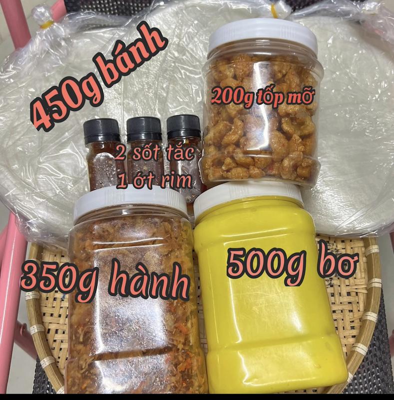 COMBO SIÊU Ù ( Bánh tráng 450g + 350g hành phi + 500g bơ + 1 hủ tốp bự , 2 sốt tắc + 1 ớt rim ( ĐỒ ĂN VẶT SNACK )