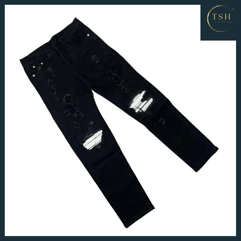 TSH - Mã Số QJN91 Quần jean nam vá da rách màu ĐEN có lót da trắng kiểu boy phố,chất liệu jean bò co giãn 4 chiều như hình chuẩn from dáng đủ size có nhiều mẫu mới dành cho nam HÌNH THẬT TỰ CHỤP Pants Menswear Có Túi