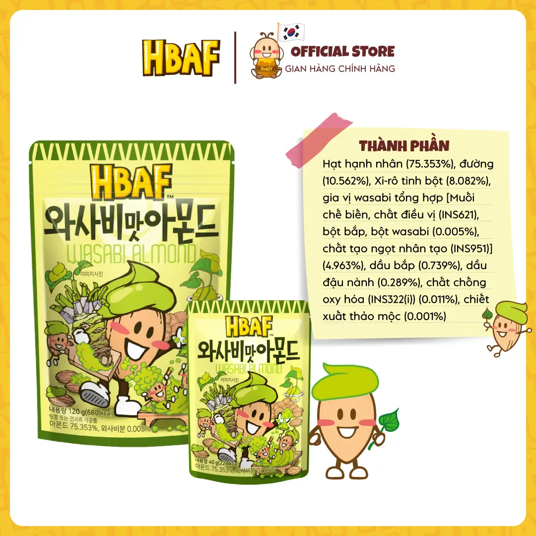 [COMBO 3 GÓI 40G] Hạt Hạnh Nhân Tẩm Vị Hàn Quốc HBAF Healthy Nhập Khẩu Cao Cấp