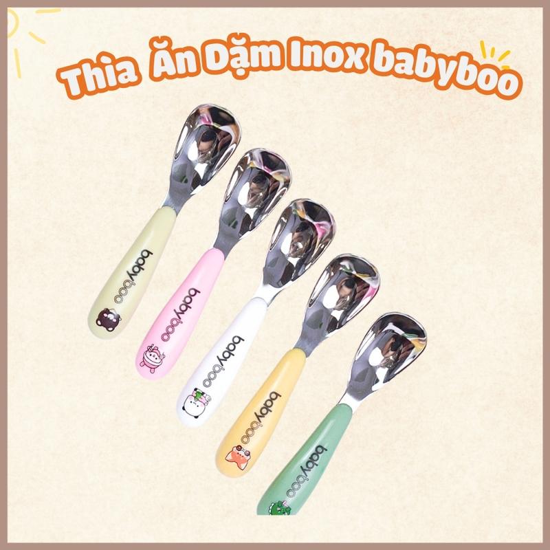 Thìa Tập Ăn Dặm BABYBOO Chất Liệu Inox Không Gỉ, Muỗng Tập Ăn Cho Bé BABYBOO Nhiều Màu Sắc Kem