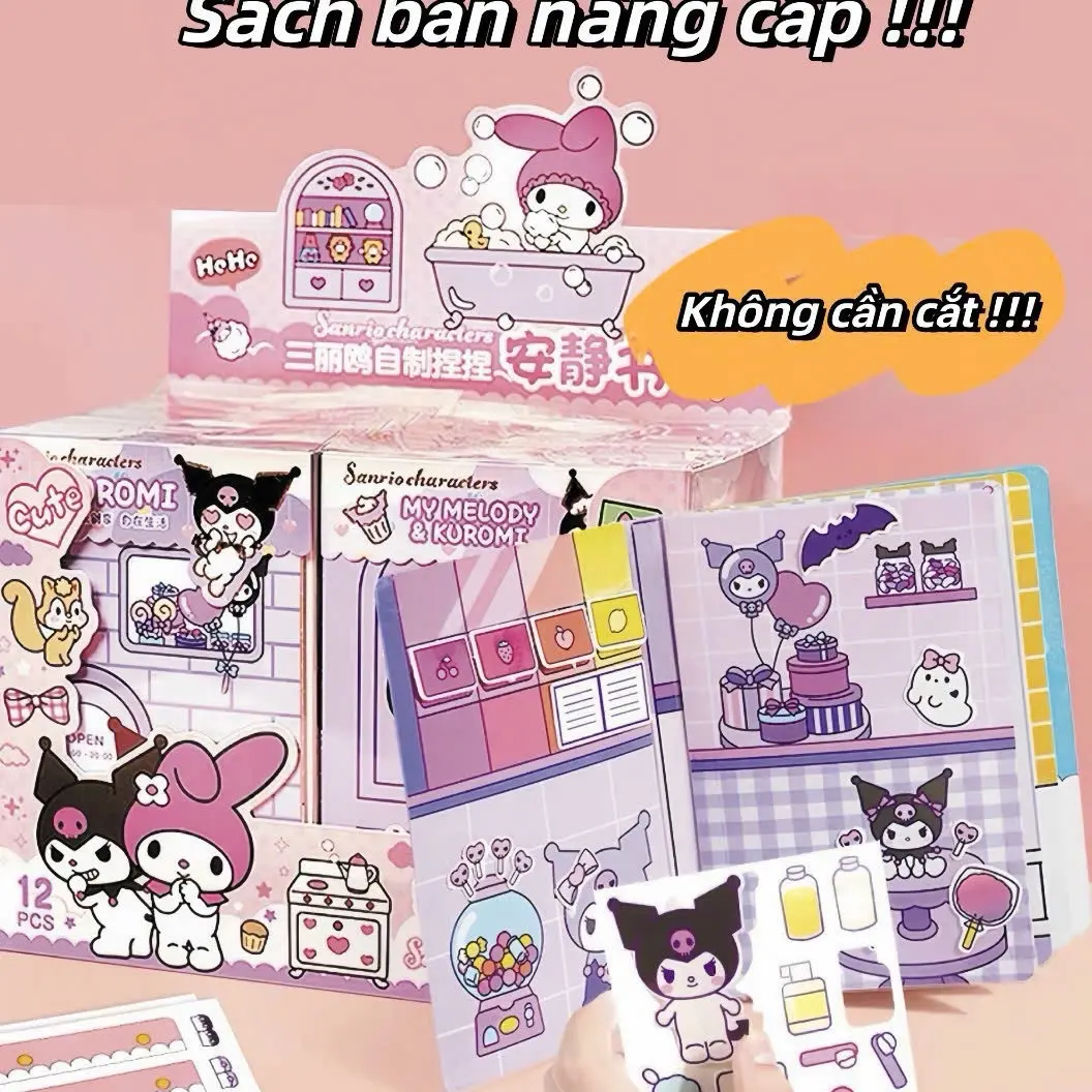 ￼Đồ chơi cuốn sách yên tĩnh Sanrio Kuromi dành cho trẻ em bé trai bé gái, đồ chơi thủ công tự làm bằng tay không cần cắt