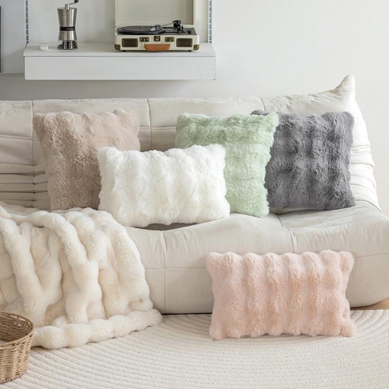 Simple Imitation Rabbit Hair Plush Cushion Cover Warm Bubble Velvet Pillow Case Soft Sofa Pillowcase Home Decor 0