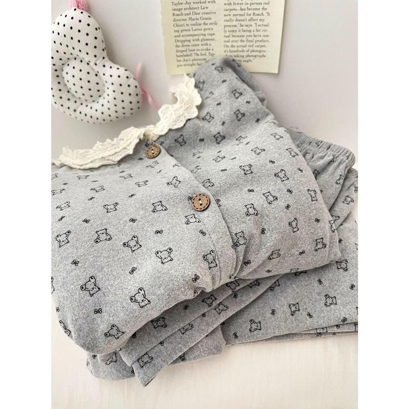 Bộ Đồ Ngủ Nhung, De Mới, Dành Cho Nữ, Mùa Thu Và Mùa Đông, Áo Cardigan Dày, Ren Thanh Lịch, Quần Dài Tay, Bộ Đồ Mặc Nhà Ngọt Ngào 2