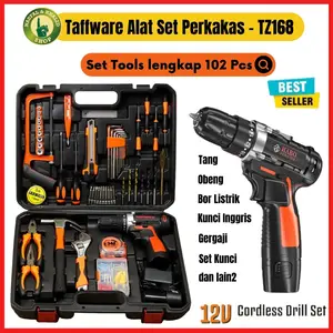Alat Set Perkakas Reparasi Tukang Bor Listrik Tool Kit Obeng Palu Tang 57 in 1 ada Adaptor Baterai Baut Besi Cordless Cutter Kunci Pen Penyimpanan Kuat