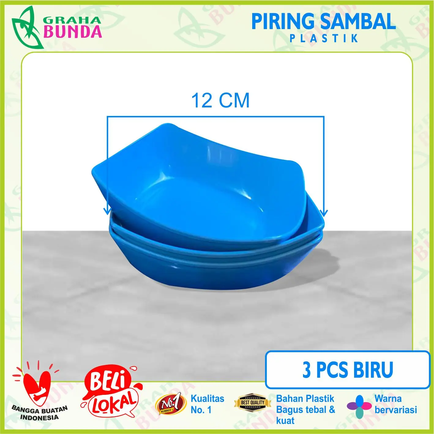 Piring Sambal Biru 3 PCS