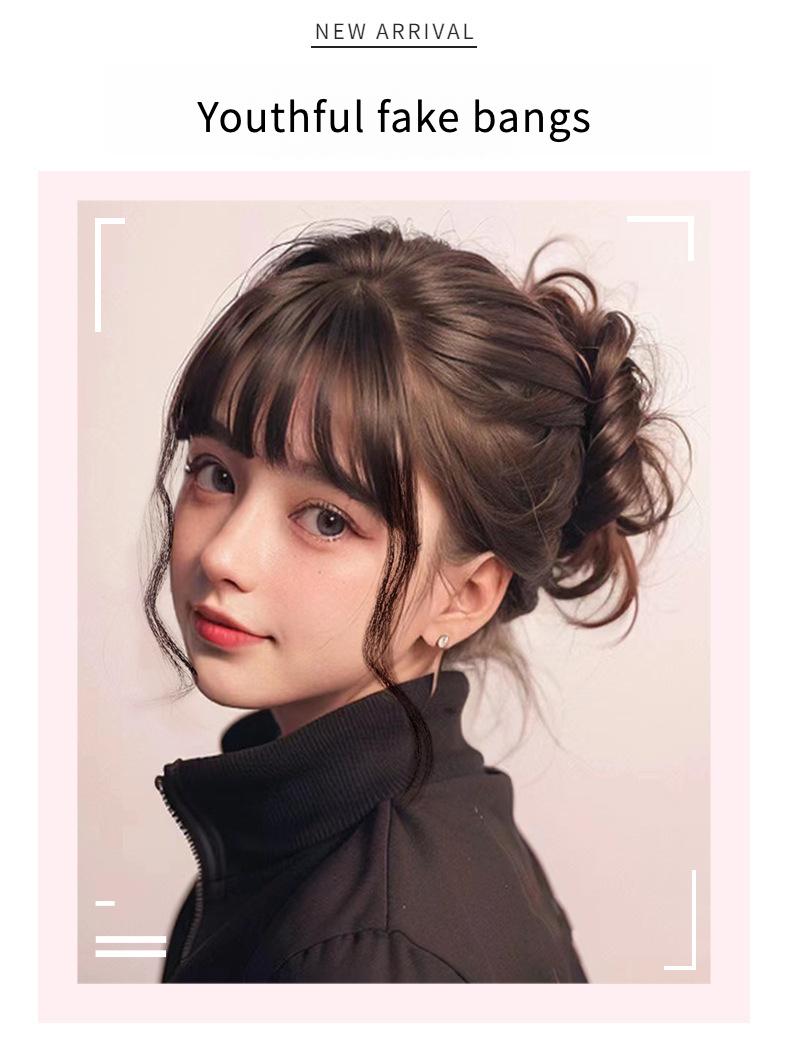 Product Introduction of Bangs Air Bangs Wig/Female Real Hair Wig Set/Natural Forehead Fake Bangs Head/Increase Hair Amount/Top Modified Face Shape Wig Set 1