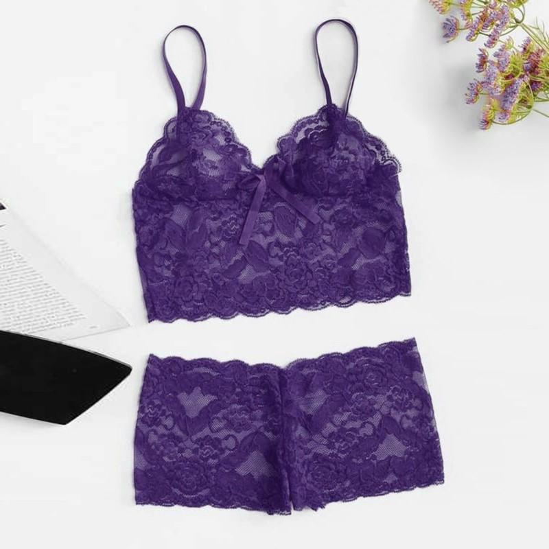 Product Introduction of LOPNT Women's Sexy Lingerie Lace Perspective Underwear Printing Hollow Out Breathable Bra Set Sling Top Panties Female Sleepwear 5