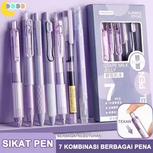Pulpen Gel 0.5mm Set 7pcs Karakter Lucu Warna Warni Pulpen Mekanik Anak Sekolah Kantor Hadiah Teman