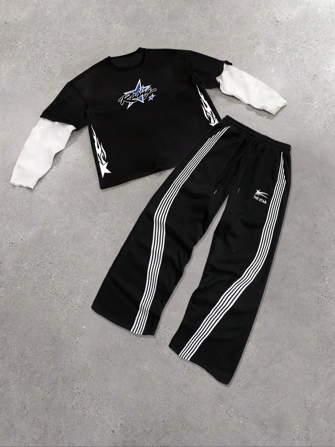 Men's Letter Print 2 in 1 Sweatshirt & Drawstring Waist Pants Set, Regular Fit Casual Round Neck Long Sleeve Pullover & Trousers, Men's Spring & Fall Clothes, Athleisure
