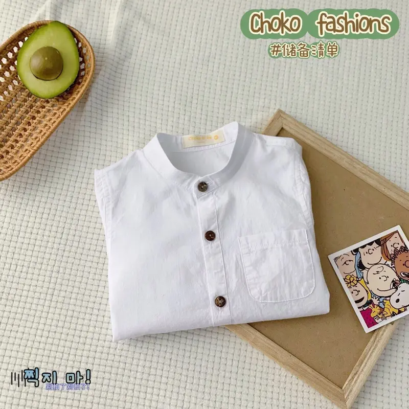 Áo Chokobaby sơ mi trắng cổ trụ tay dài(9-23kg) 3
