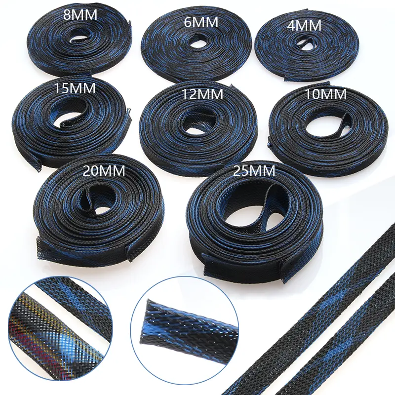 Bảo vệ dây cáp, có sẵn trong 1M, 5M, 10M, 20M, cách nhiệt bọc dây bện, tay áo cáp có thể mở rộng chặt chẽ, 2/4/6 / 8 / 10 / 12 / 15 / 20 / 25mm 1