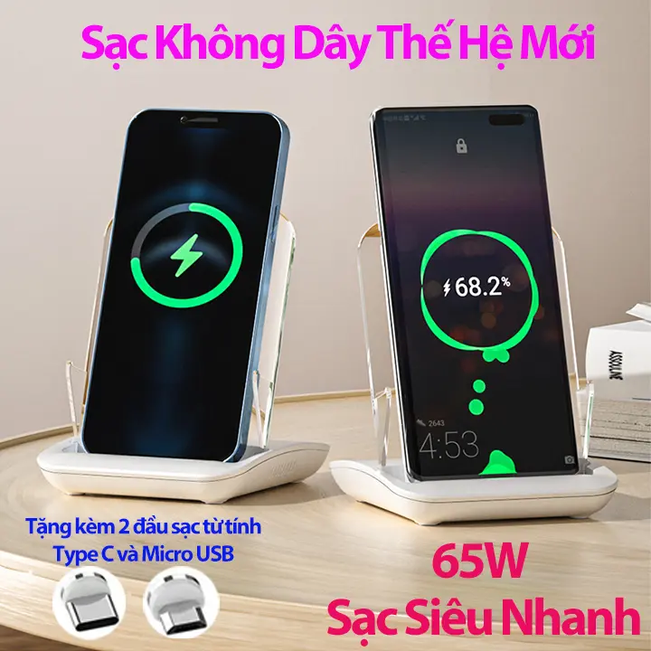Sạc Nhanh Không Dây 65W A9299 Thế Hệ Mới Thích Hợp Cho Tất Cả Các Dòng Điện Thoại Tặng Kèm 2 Đầu Sạc Từ Tính 8
