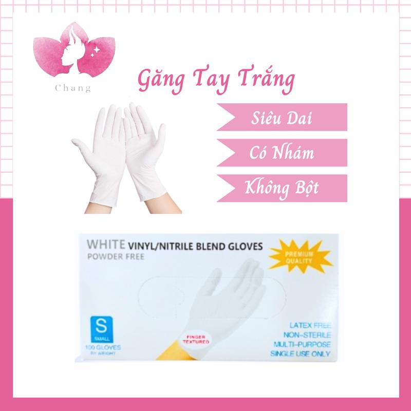 Hộp 100 Chiếc Găng Tay Trắng Không Bột,  Bao Tay Cao Su Nitrile - Dùng Trong Spa Phun Xăm Đồng Rửa Bát desk chống mài mòn