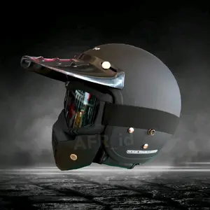 Helm Goggle Mask Topeng Motocross Helem Trail Retro Bogo + Kacamata Gogle Mask Pet Panjang Dewasa Pria Wanita Sni Motorcycle