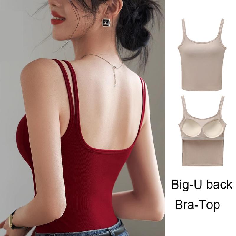 Áo Ngực Nữ, Chất Liệu Cotton Cao Cấp, Có Đệm Ngực, Áo Crop Top Sợi, Áo Vest Ngắn Hai Vai, Có Thể Mặc Ngoài Trời, Áo Không Tay Cơ Sở, Hàng Mới Về