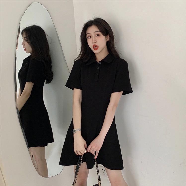 ĐẦM TRƠN ĐEN BASIC DÁNG XÒE CHỮ A CỔ POLO CÓ BIGSIZE 25404 CÁ TÍNH THOẢI MÁI