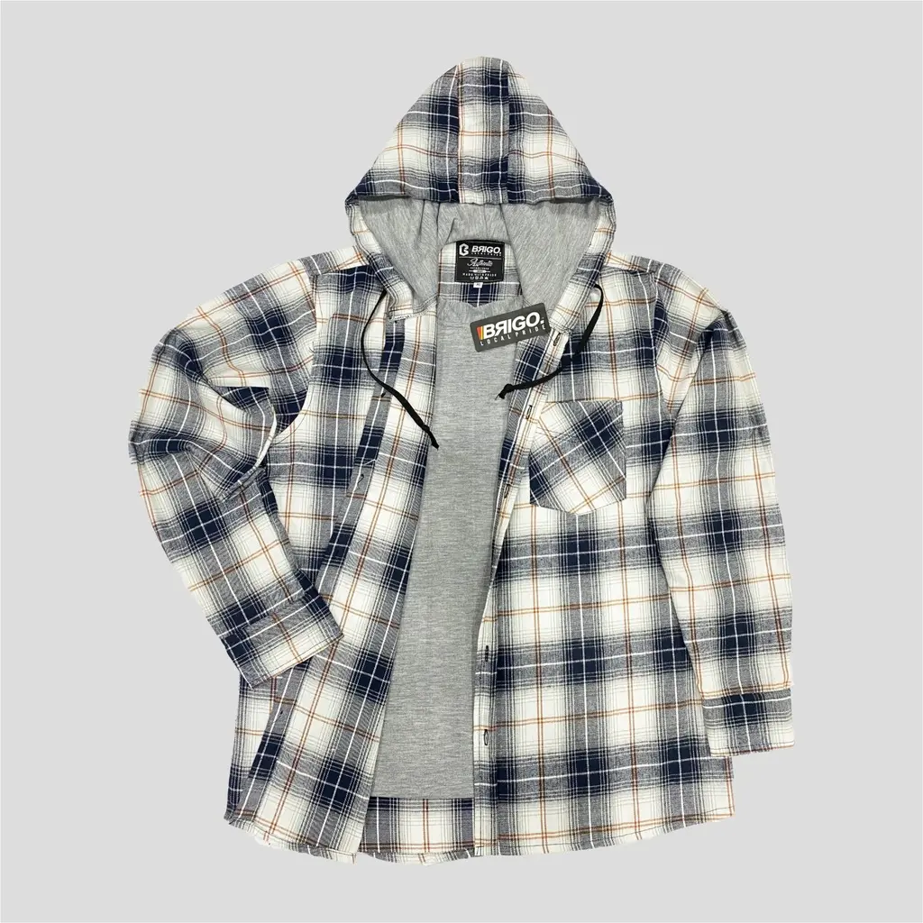BRIGO KEMEJA PLANEL  Casual HOODIE 2IN 1 II KEMEJA PLANEL HOODIE  Pria DOBEL KAOS LENGAN PANJANG