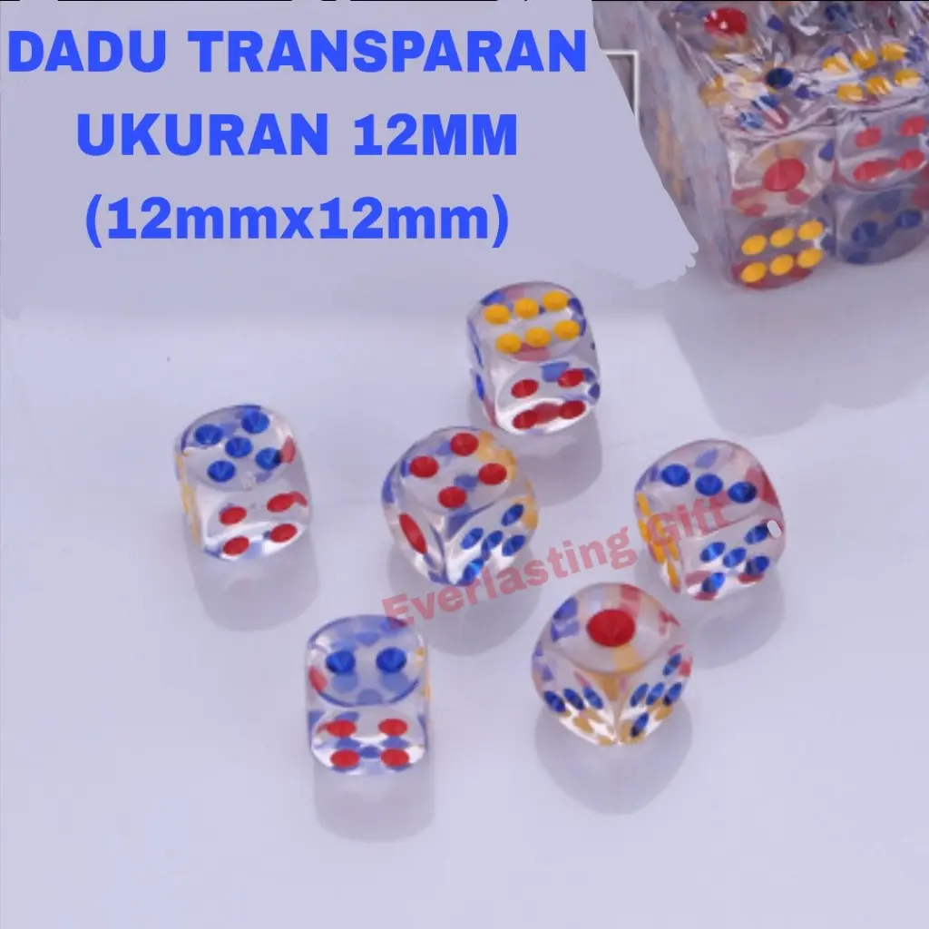 Dadu Transparan 12x12mm Dadu 1,2cm x 1,2cm GROSIR TERMURAH