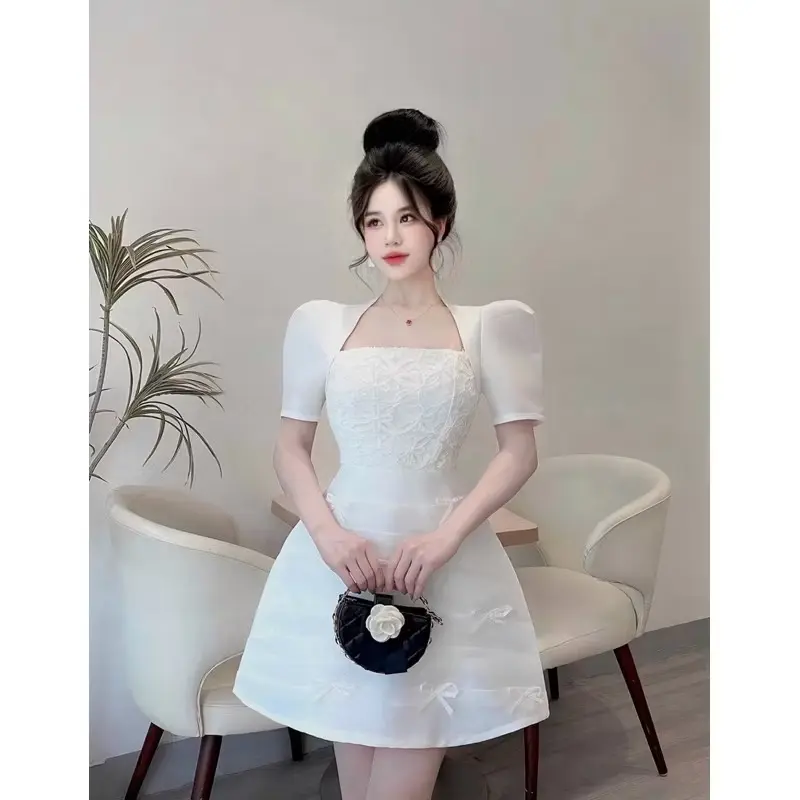 Đầm thiết kế tay bồng phối ren xinh 3 màu 0