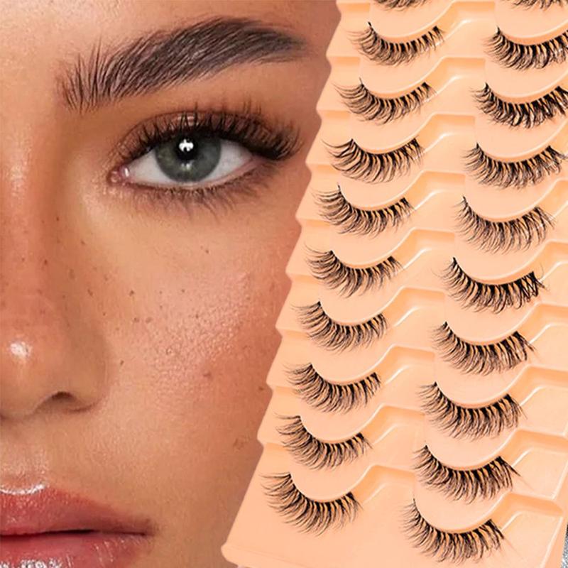 Product Introduction of Natural Curling Wispy Cat Eye Faux Lashes Strip Lashes, 10 Pairs Reusable Lengthening and Volumizing Faux Eye Lashes for Women and Girls, Makeup 4