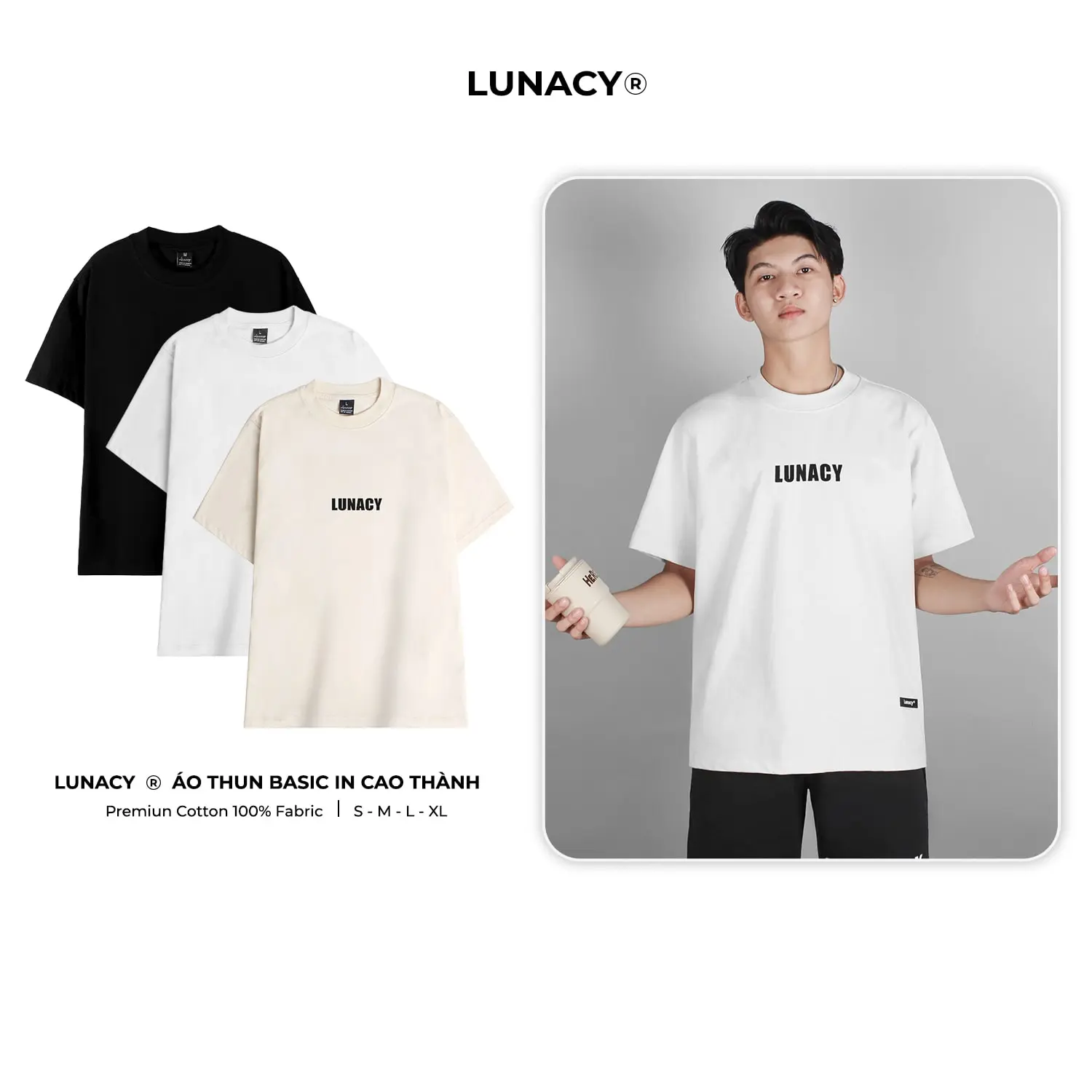 Áo Thun Local Brand Basic in cao thành phông Unisex nam nữ Cotton oversize form rộng LUNACY