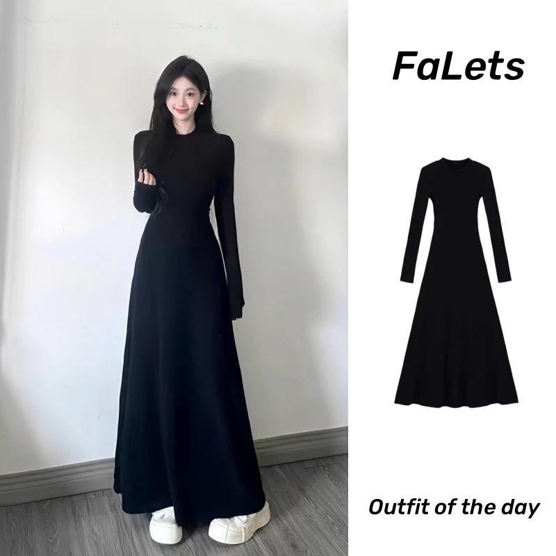 Váy THUN TAY DÀI cổ tròn dáng dài xoè nhẹ kiểu dáng dài tôn dáng chất thun nhủ 2 lớp