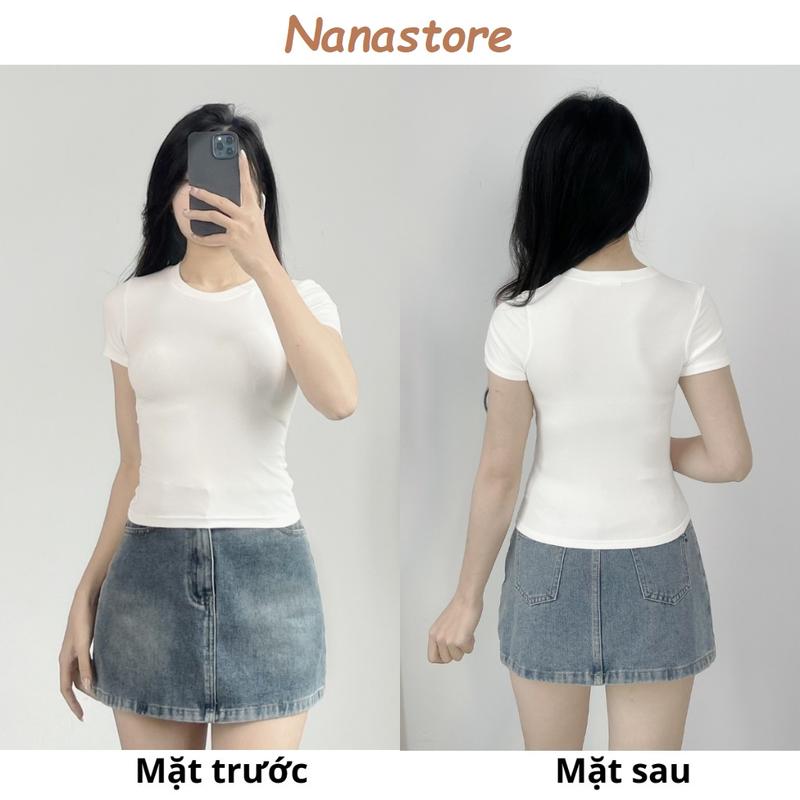 Product Introduction of Áo Thun Nữ Cộc Tay Chất Cotton Dáng Croptop Ôm Body Cổ Tròn Họa Tiết Trơn Basic BigSize, Áo Croptop Nữ Tay Ngắn 402T 8