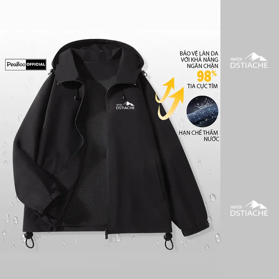 Áo Khoác Gió Nam Nữ Mũ Cao Cấp 2 Lớp PEABOO BST01 In Hình Chống Nước Chống Nắng Form Rộng Kiểu Dáng Unisex