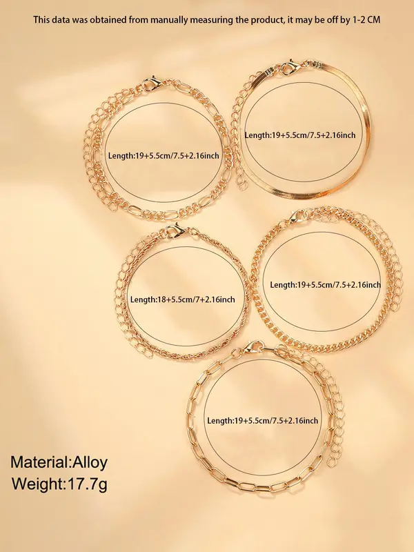 5pcs/set Street Fashion Chain Stack Bracelet for Party, Twist Design Hand Jewelry for Girl Boys, Elegant All-match Fashion Accessories for Daily Wear Valentine's Day Gift 6