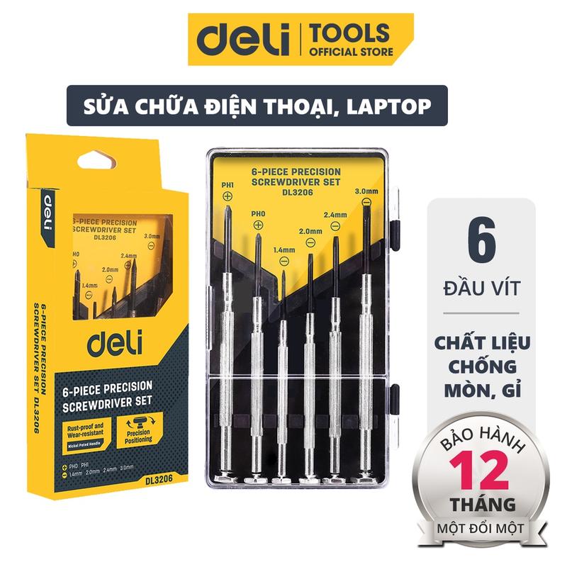 Bộ Tua Vít Đa Năng Mini 6 Chiếc Deli Sửa Chữa Điện Thoại Laptop Máy Tính Đồng Hồ Cao Cấp Chính Hãng - Nhỏ Gọn Tiện Ích Thiết Kế Đẹp Mắt
