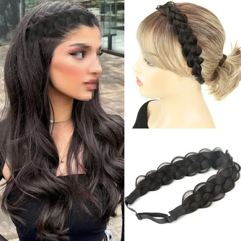 Băng Đô Tóc tết Có Thể Điều Chỉnh Nhẹ, Tóc Tổng Hợp Có Thể Co Giãn, Màu Vàng / Nâu / Đen, Dây Buộc Tóc Thủ Công, Có Thể Tái Sử Dụng, Dành Cho Bé Gái 1