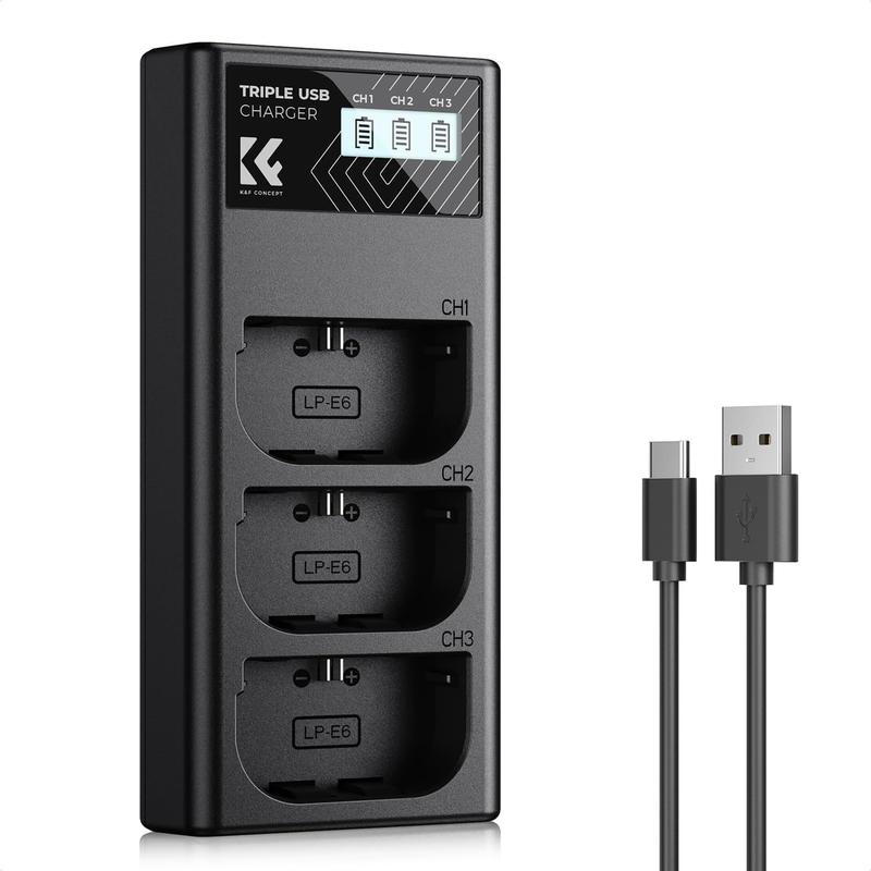 Bộ sạc pin K&F CONCEPT LP E6NH có 3 cổng và màn hình LCD, dành cho máy ảnh…