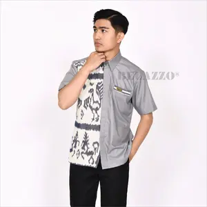 Kemeja Pria - BELAZZO Kemeja Abu/Grey A Series Tenun Etnik Sumba Mix Katun Premium Fit Panjang Pendek