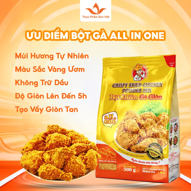 Bột chiên gà giòn KFC All in One Orange Chef 500gr, bột chiên xù giòn tan nguyên liệu nhập khẩu Maylaysia 5