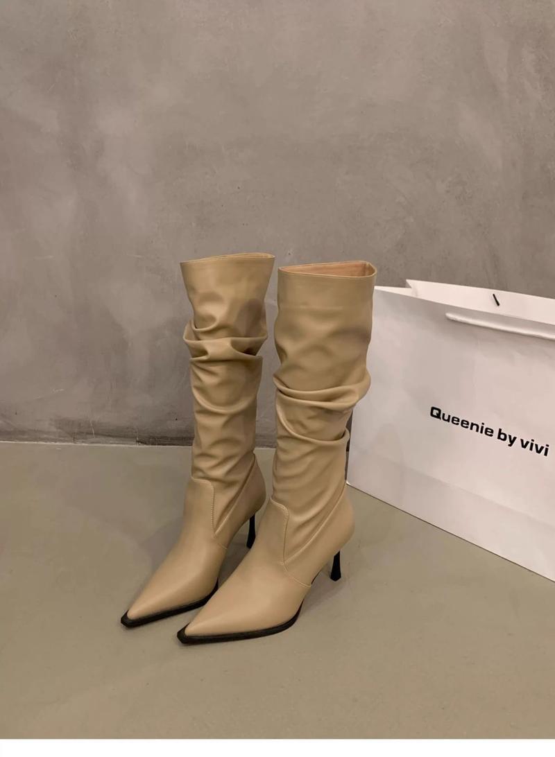 Product Introduction of 2025 Pointed Toe White High-Heeled Western Boots Female Boots New Spring Summer Slimming Pile Style Knight Spring And Autumn Boots 16