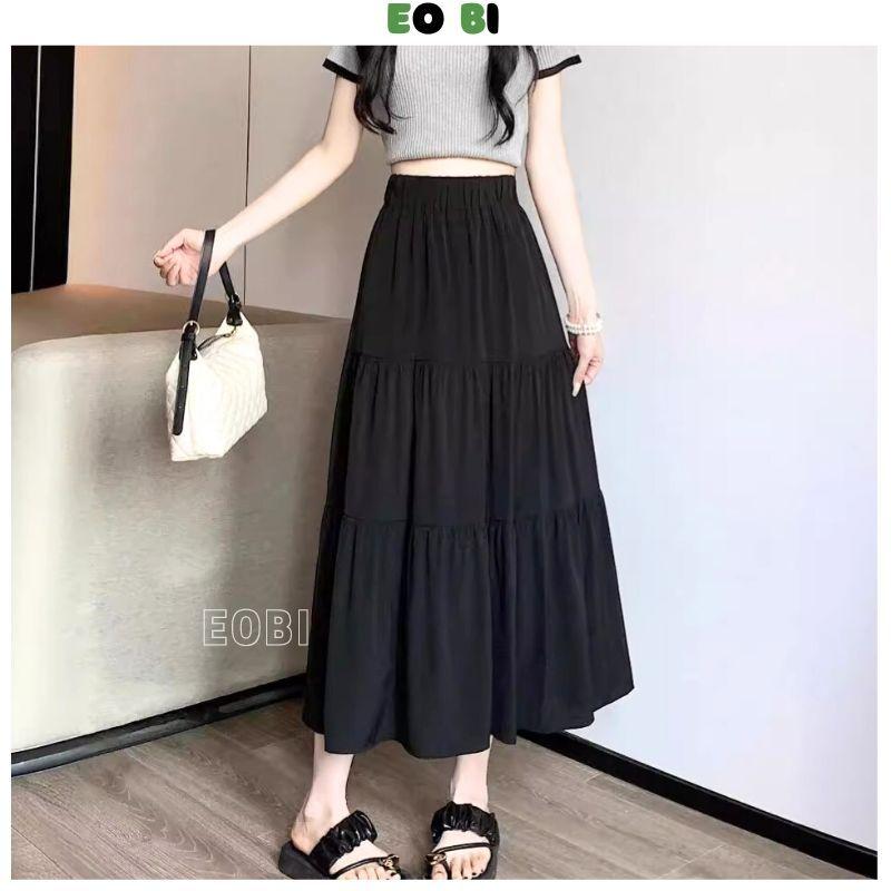 Chân váy tiểu thư xoè dáng dài, Chân váy lưng thun cạp thiết kế 3 tầng xinh xắn kiểu dáng ulzzang - EOBI Nữ Women 6
