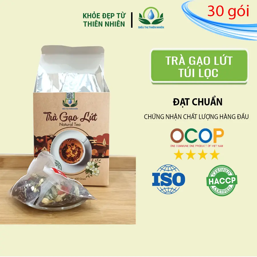 Trà Gạo Lứt Túi Lọc 30 gói Mix Hoa Nhài, Cỏ Ngọt, Kỳ Tử, Táo Đỏ, Đậu Đen, Đậu Đỏ, Lá Nếp
