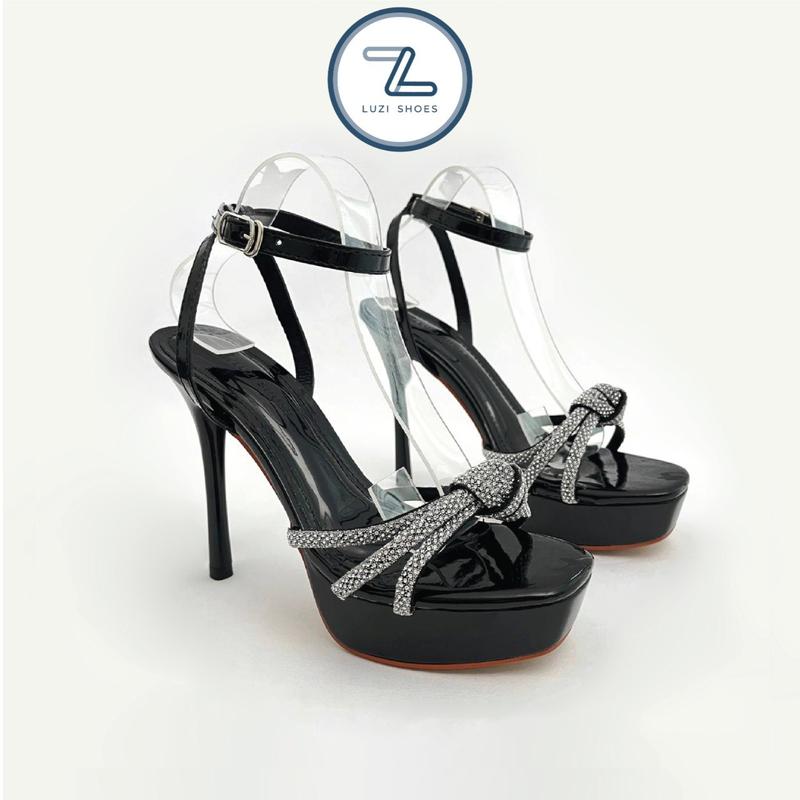 HÀNG FULLBOX Giày đúp cao gót nữ gót nhọn 12p quai ngang đính đá giày hoa hậu đúp cao gót quai đá thắt nơ kiểu mới gót nhọn M54