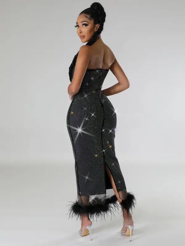 Women's Rhinestone Decor Tube Tulle Party Dress, Elegant Sleeveless Evening Party Gown, Ladies Clothes for All Seasons 1
