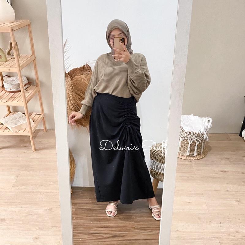 Meera Skirt - Rok Wanita Tali Serut Samping Bahan Katun Korean style Satu Ukuran by Arlentya 2