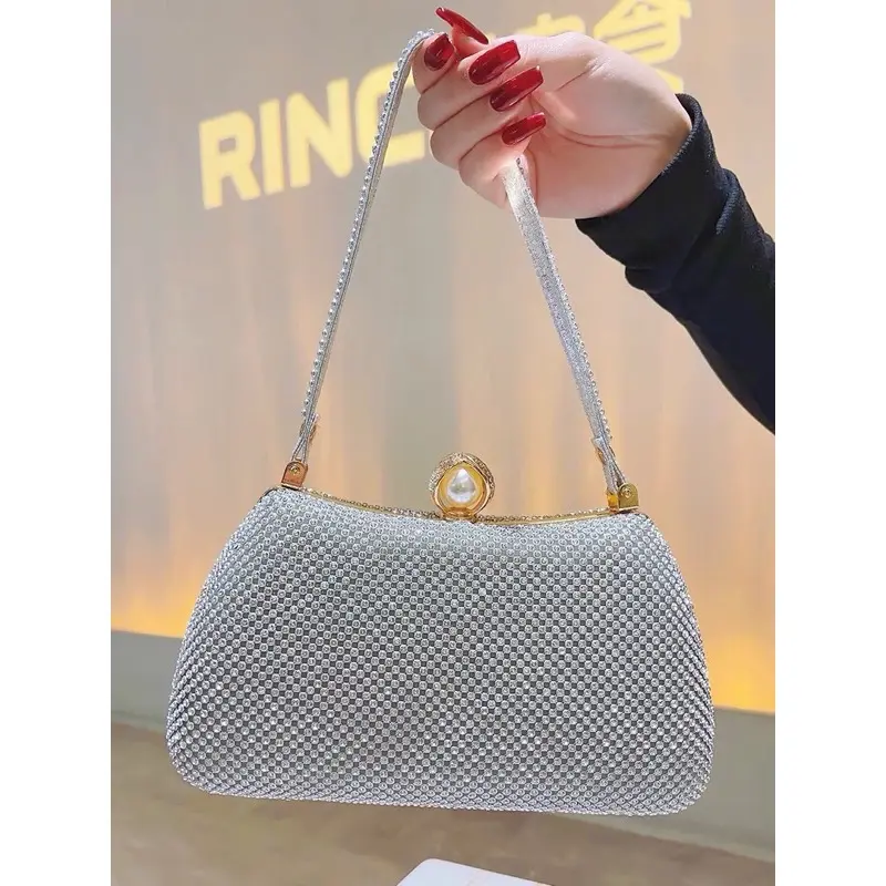 Túi xách Bạc đính đá Pu size 21 phong cách hàn - Bag, Clutch, Nữ