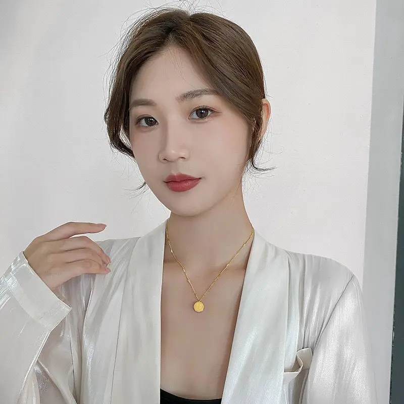 【BELI 1 PCS KALUNG GRATIS 1 CINCIN】Kalung Hoki Bulat Gold Perempuan Titanium Terlaris Anti Luntur | Kalung Wanita Simple Elegan Perhiasan Kekinian 3