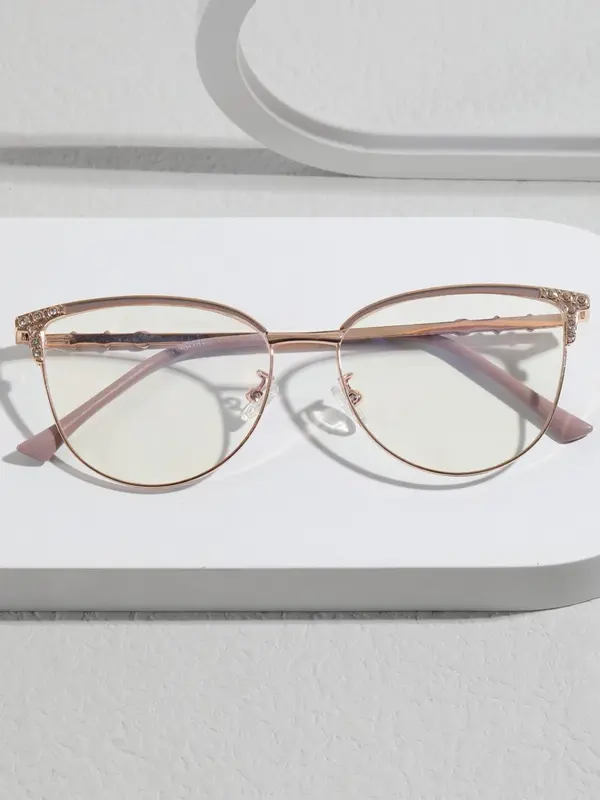 Unisex Anti-blue Light Cat Eye Rhinestone Design Frame Eyeglasses, Fashion Eyeglasses for Work, Daily Clothing Decor, Perfect for Student Daily Use 3