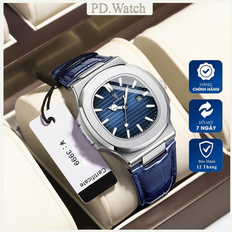 Đồng hồ Nam Đồng hồ Đeo Tay Dây Da Chính Hãng POEDAGAR 836 Chống Nước Viền Kim Loại Chống Gỉ Watch