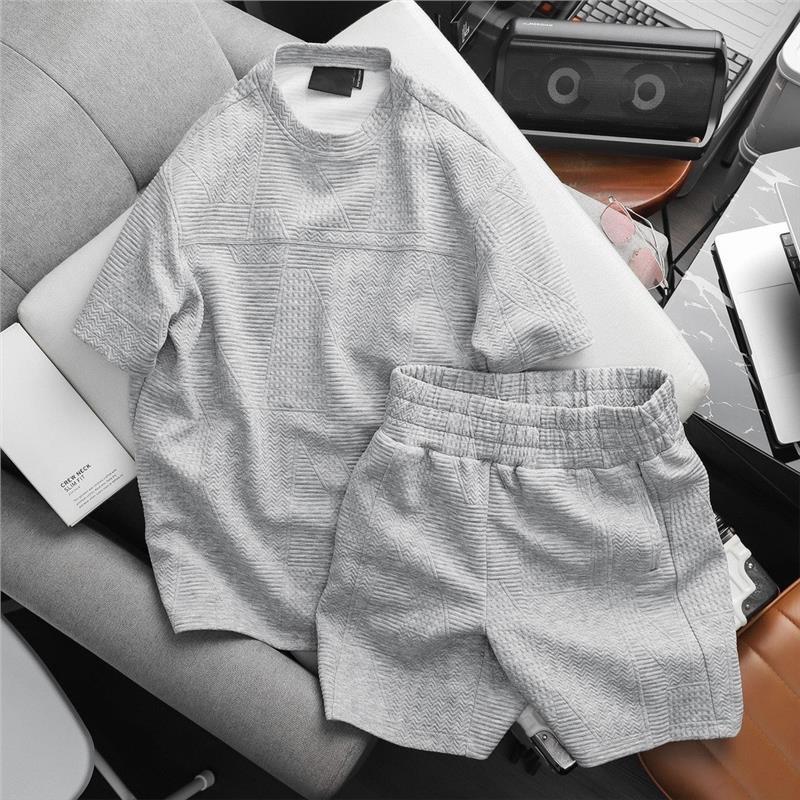（Men's products） Đồ Bộ Quần áo Thể Thao Nam nữ mùa hè cộc tay mặc ở nhà Chất Xốp VÂN TRƠN cao cấp không nhăn thoáng mát Sogeum 8