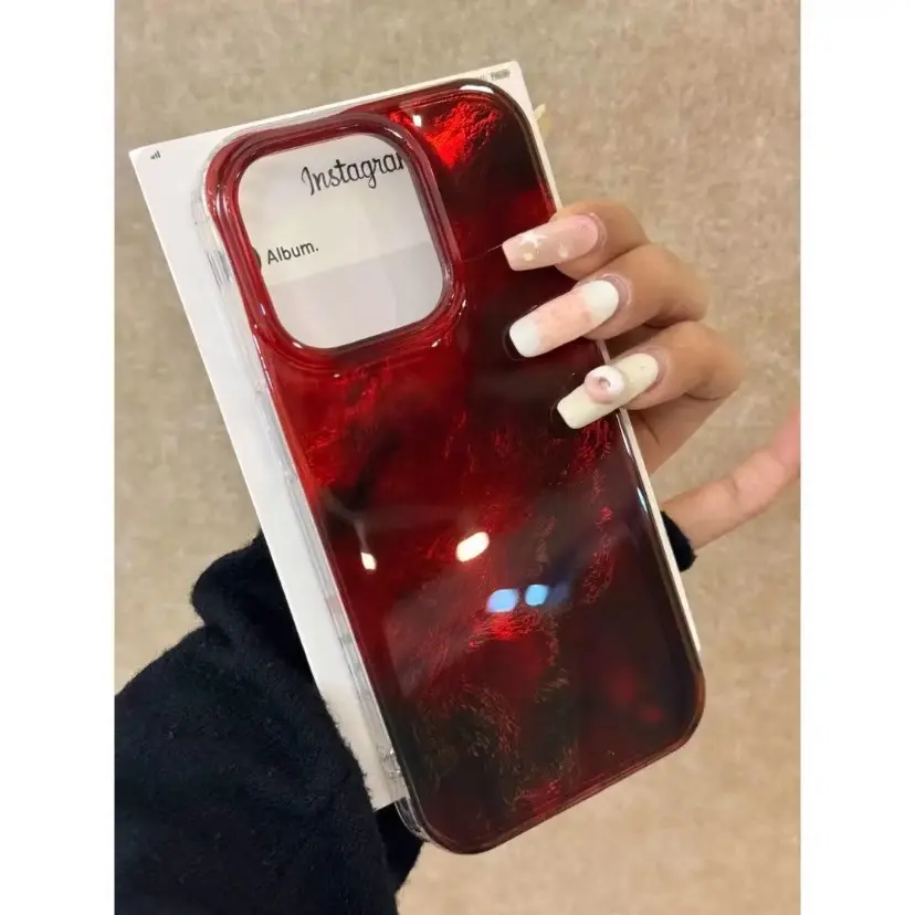 Burgundy smudged tinfoil pattern mobile phone case, suitable for iPhone11 12 13ProMax 14ProMax 14Plus 15ProMax 15Plus 16ProMax 16Plus all-inclusive hard case